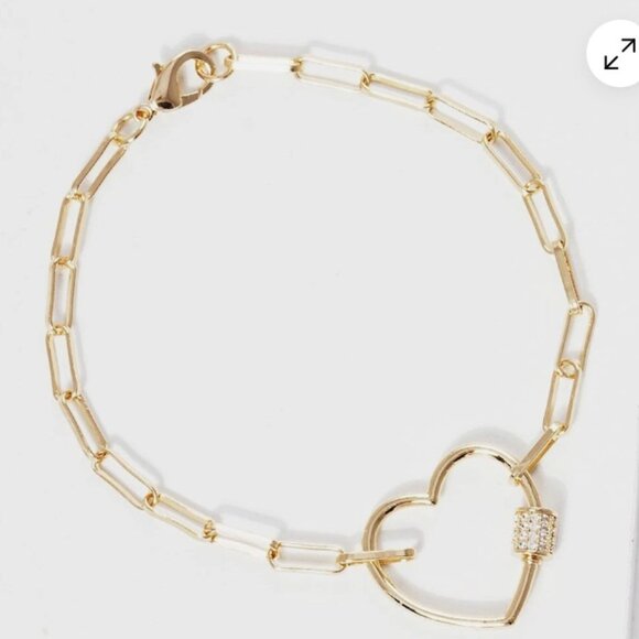 Heart and Rod with Simulated Diamond CZ Paperclip Link Chain Design Bracelet - Picture 1 of 2